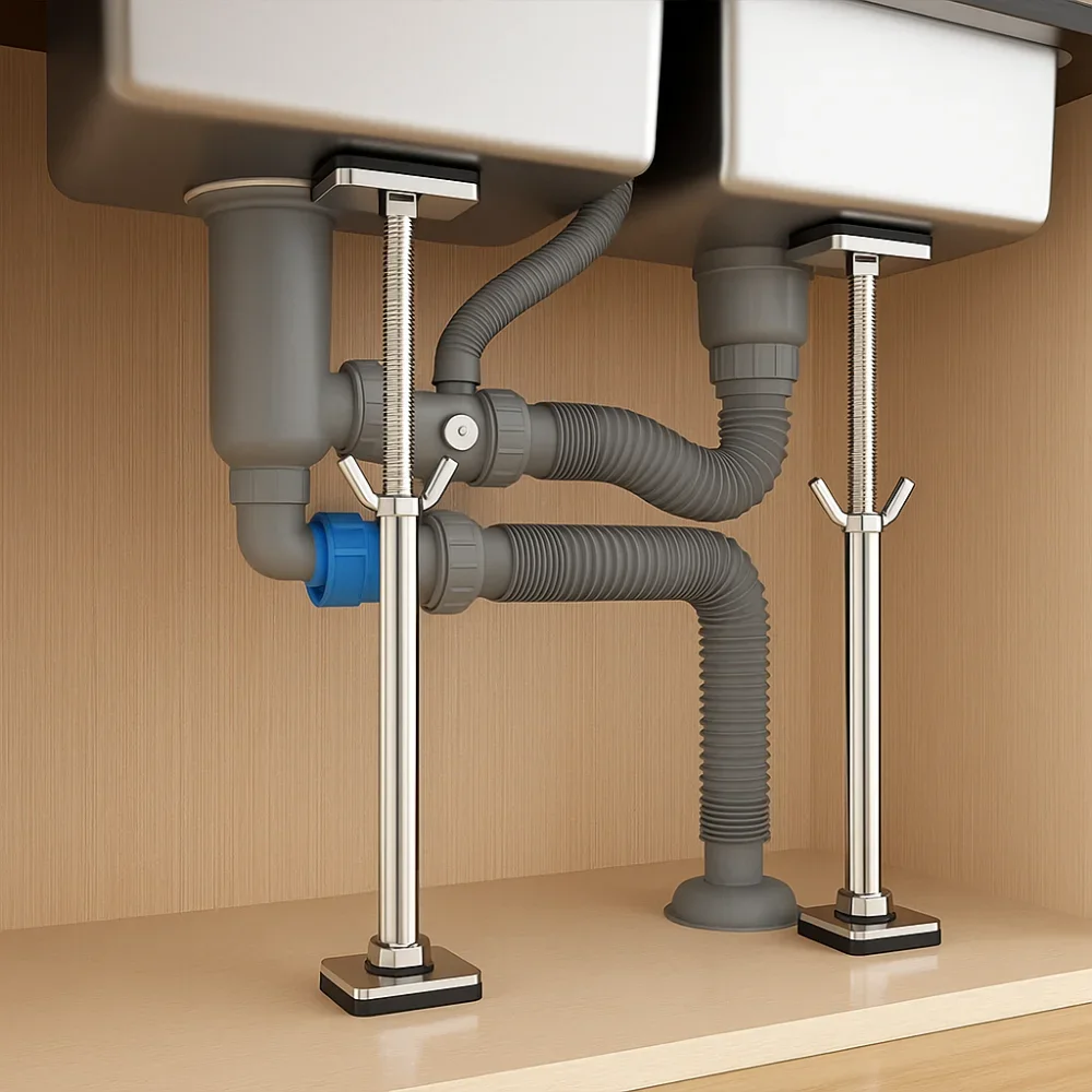 ขายึดอ่างล้างจานแบบติดตั้งใต้เคาน์เตอร์ สแตนเลส ปรับระดับได้ แบบยืดหดได้ สำหรับอ่างล้างจานในครัว 1