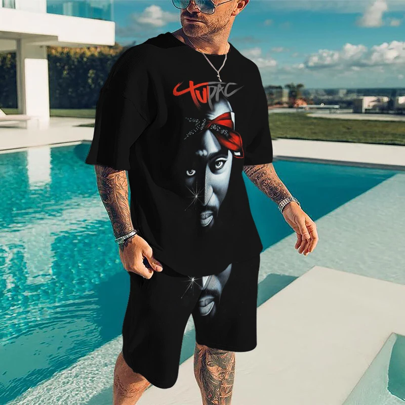 2Pac Singer 3D Print Summer Men's Set Hip Hop Men T-Shirt Shorts Suit Women Tracksuit Oversized Male 2 Piece Outfit Man Clothing 3