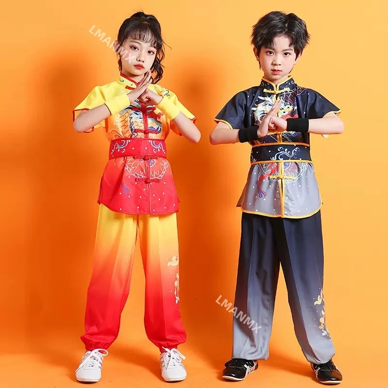 Chinese Children Tai Chi Wushu Clothing Dragon Print Martial Arts Suit Kung Fu Uniform Wing Chun Shaolin Chinese Kungfu Set tai chi clothing chinese traditional costume