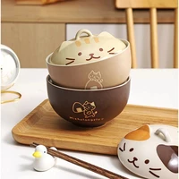 550ml Cartoon Cat Ceramic Instant Noodle Bowl With Lid Underglaze Color Soup Salad Bowl Kitchen Office Student Lunch Box 1pcs 4