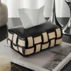 Black and White Checkerboard Woven Leather Car Tissue Box High-end Light Luxury Living Room Dining Table Bedroom Storage Box 1