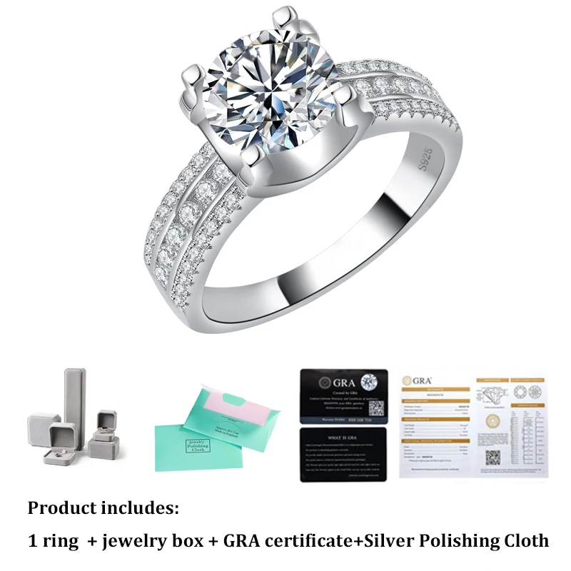 GRA 2-5ct Moissanite Wedding Ring D Color Luxury Three Row Square Diamond Ring Real 925 Sterling Silver Fine Jewelry for Women 6