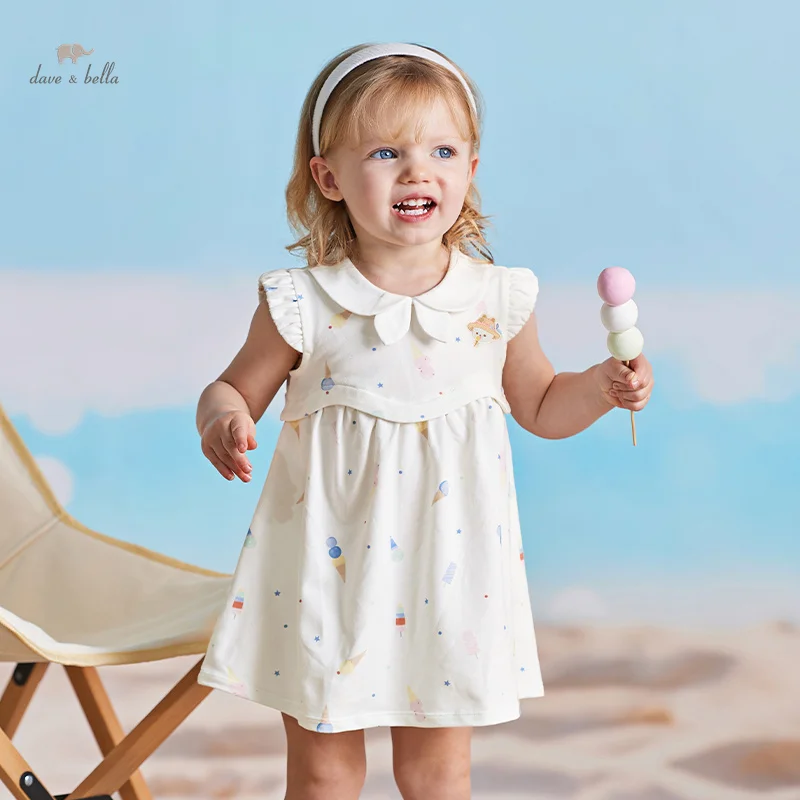 

Dave Bella Girl's Princess Dress 2024 New Summer Children's Baby Sleeveless Knit Print Cute Sweet Academic-Style DB2240819