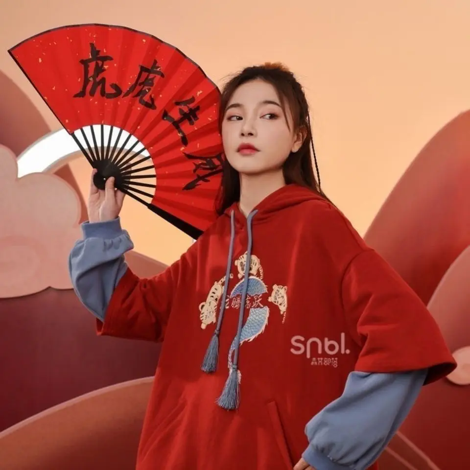 Chinese Sweatshirt Women Loose Autumn Fashion Tops Femme Vintage Korean Oversized Kawaii Hoodie Girl 2022 New