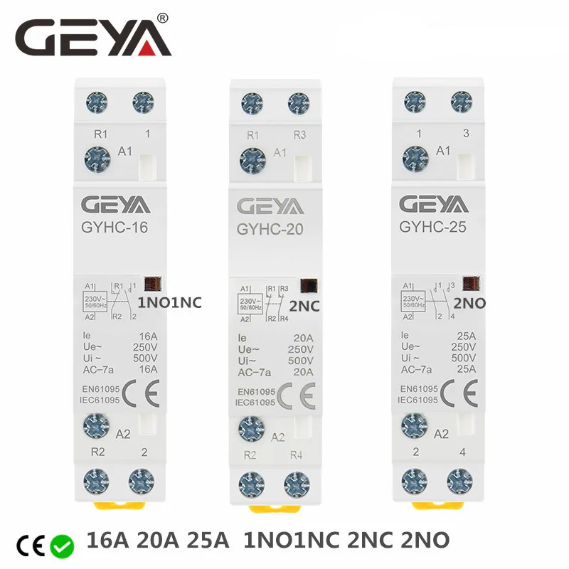 Din Rail Type AC Contactor 2P 16A  20A 25A 2NC 2NO 1NO1NC 50/60Hz Automatic Household Contactor