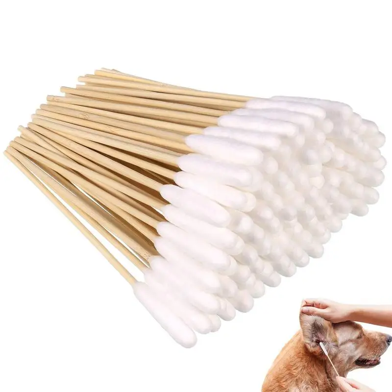 

Dog Cotton Buds 6 Inch Long Cotton Buds 100-pcs Ear Cleaner Buds With Long Wood Handle Ear Cleaning Supply For Puppies And Pets