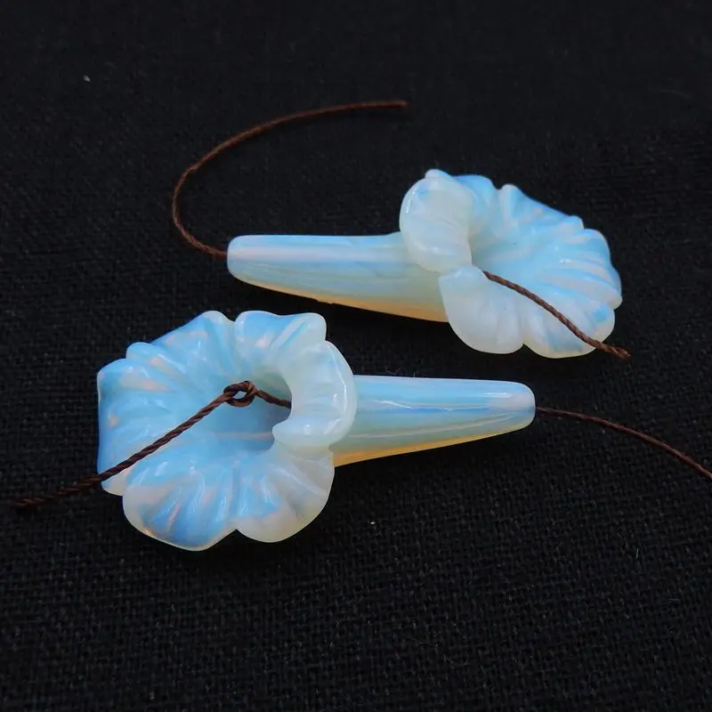 Hot Sale Trendy Opalite Carved Flower Earring Beads 40x23x10mm 11g Fashion Jewelry Accessory For Women