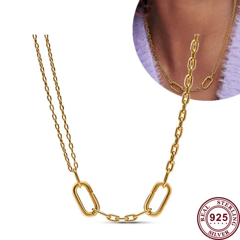 New 925 Silver Women's ME Gold Pearl Double Chain Creative Circle Pendant Necklace Women's Holiday High Quality Gift