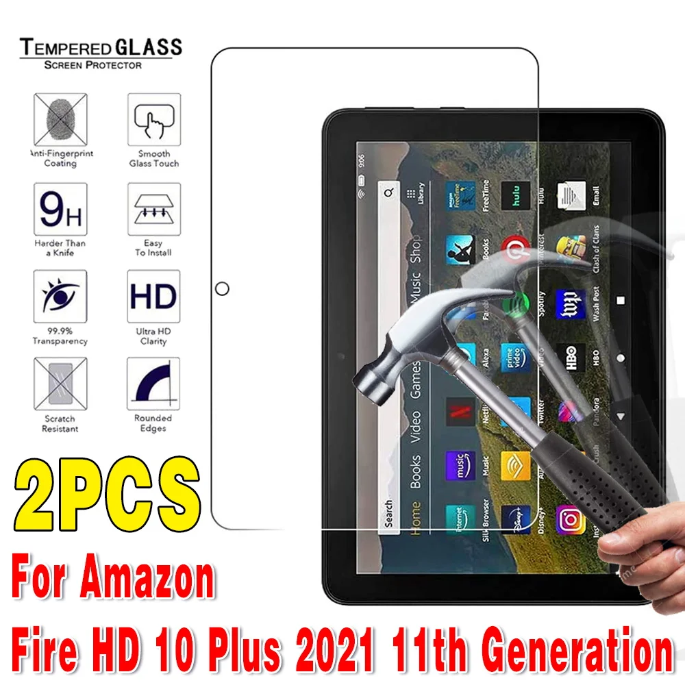 2pcs Tablet Tempered Glass Screen Protector Cover For Fire Hd 10 Plus