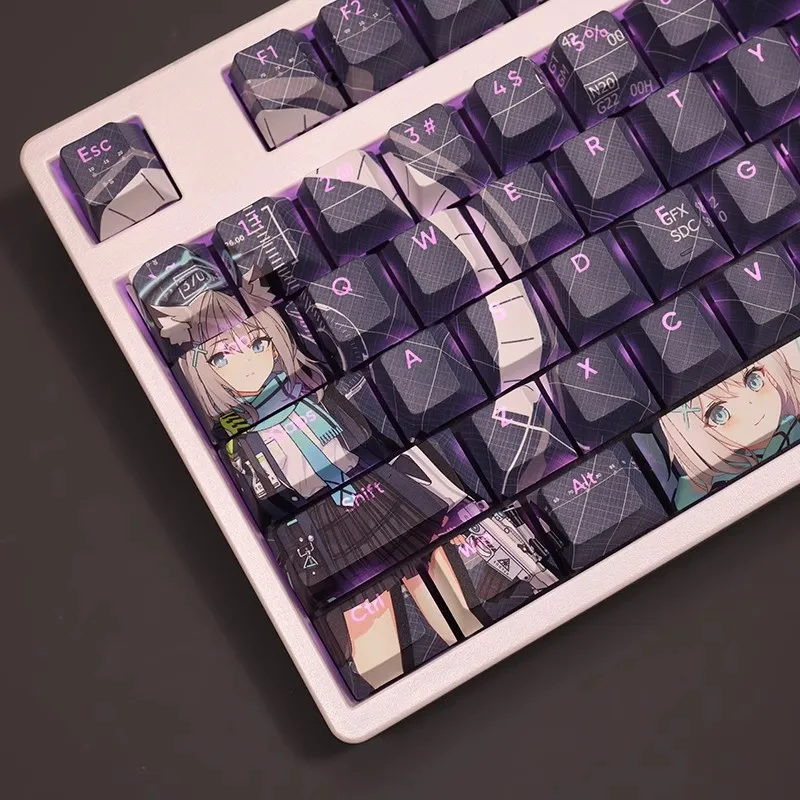 Backlit Anime Gaming Key Caps Arquivo Azul Sunashi Shiroko Pbt Desenhos Animados Anime Ansi 61 87 104 108 Chaves Set - Imagem 6