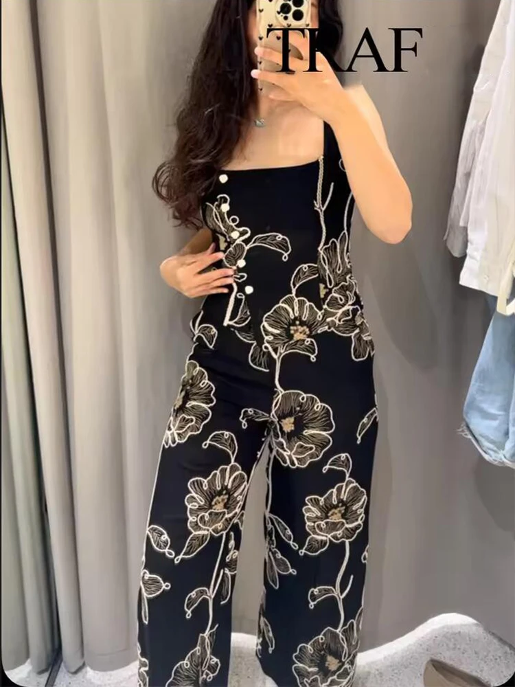 2025 New Fashion Off Shoulder Jumpsuit For Women Sleeveless Slim Fit Romper Flower Embroidery Chic Elegant Long Bodysuits