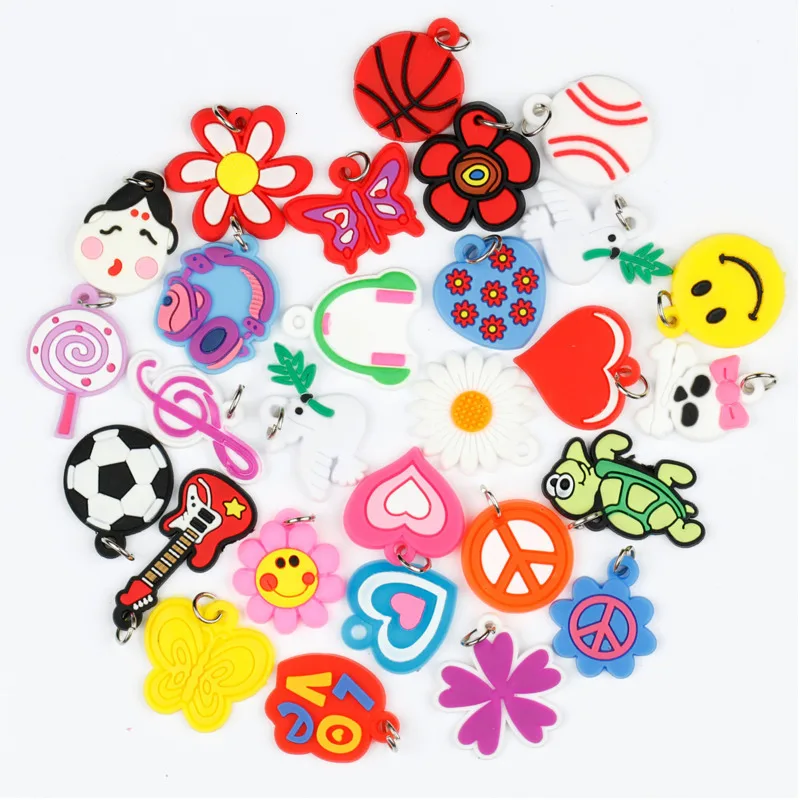 100pcs Pendants DIY Colorful Loom Rubber Band Bracelet Jewelry Making Beads Toy  Colorful Animal Flower Beads Random Style 2023