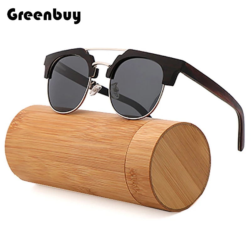 

Retro Bamboo Sunglasses Natural Wood Legs Metal Frame Glasses UV400 Women And Men Driving Eyewear For Gift Box Fashion