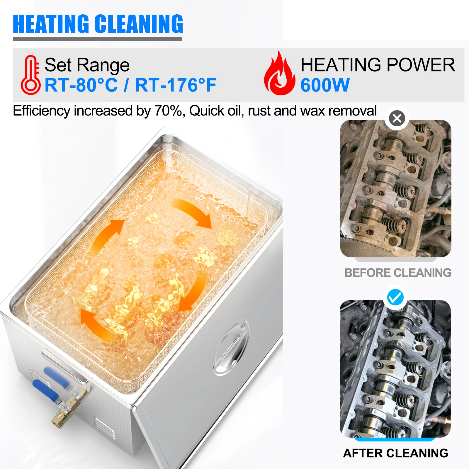 Description Picture 4 of itemUltrasonic Cleaner 22L 900W Digital DEGAS Heat Washing Aluminum Auto Parts 3D Model Remove Oil Rust Carbon Resin
