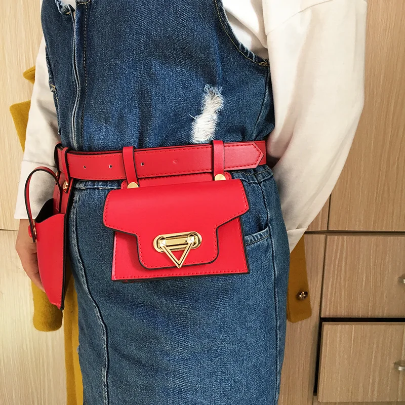 2 Piece Women's Belt Bag Luxury Designer Tactical Waist Bags Female Leather Flap Fanny Pack Shoulder Crossbody Chest Bag Purse