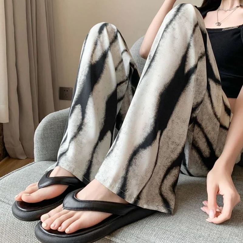 Fashion Elastic Printed Tie Dye Wide Leg Casual Pants Female Clothing 2024 Summer New Loose All-match High Waist Trousers