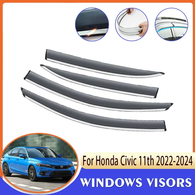 Visera para ventana lateral de coche, 4 piezas, para Honda Civic 11th