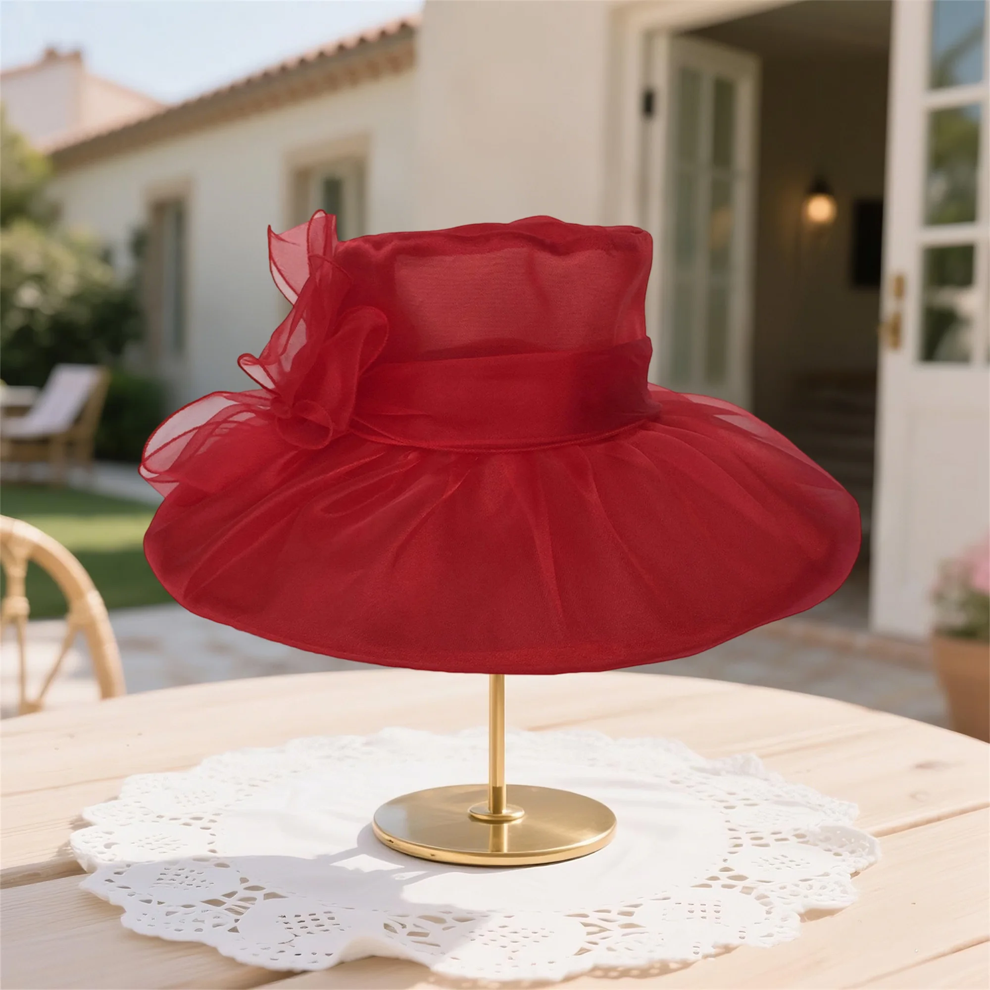 Elegant Floral Wide Brim Sun Hat with Bowknot Detail Stylish Derby Hat for Women at Summer Beach Party