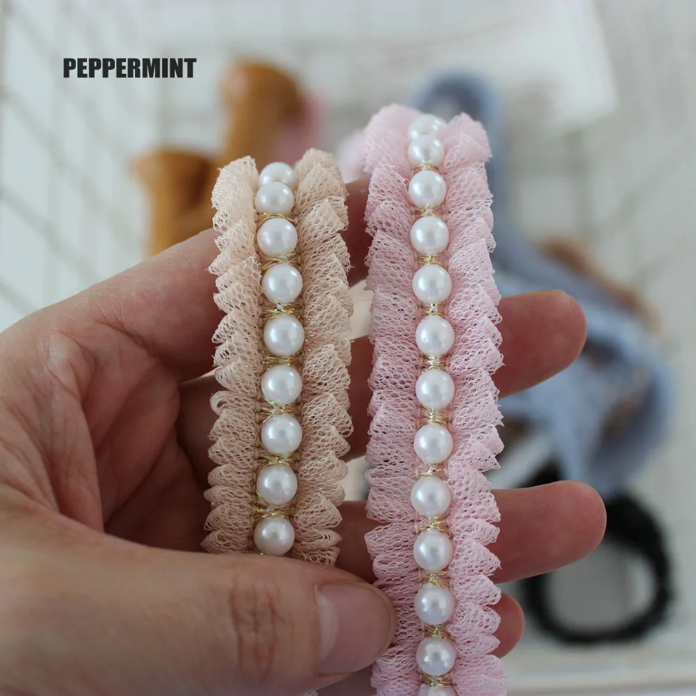 1Yard Mesh Lace Pearly Trim Beaded Mesh Lace Pastal Trimming Ribbon Handmade Sewing Supplies Craft Decoration