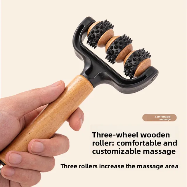 Wooden Handheld Massage Roller, Spiky Acupressure Stick for Muscle Relief, Yoga & Neck Therapy