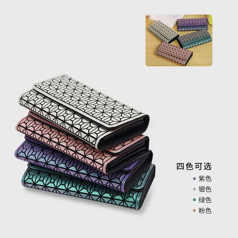 2022 Korean Lady’s Purse Rhombus Geometry Multi-purpose Change Three-fold Wallet |