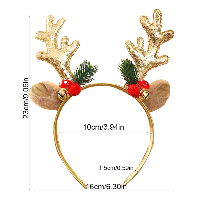 Christmas Antlers Hair Hoop Colorful Sequins Antlers Reindeer Ears Bells Headbands Women Girls Christmas Party Cosplay Headwear