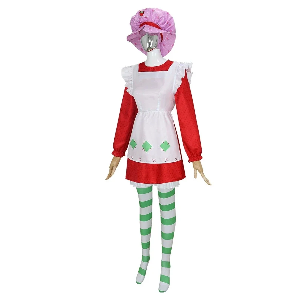 Costume da Cosplay di Strawberry Shortcake, Abito Anni '80, Outfit per Halloween, Vestito Rosa con Cappello da Pasticceria, Set Completo per Donne - immagine 2