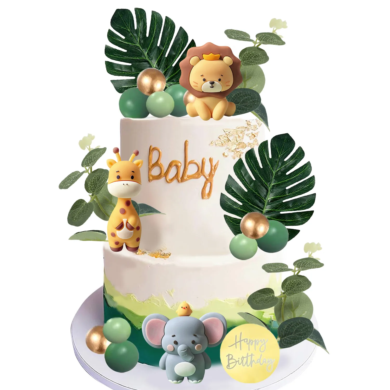 ZhouBoat 44-Piece Jungle Safari Animal Cake Toppers Set - Elephants, Giraffes, Lions, Monkeys, Leaves & Cake Balls For Wild Zoo Themed Birthday Decor