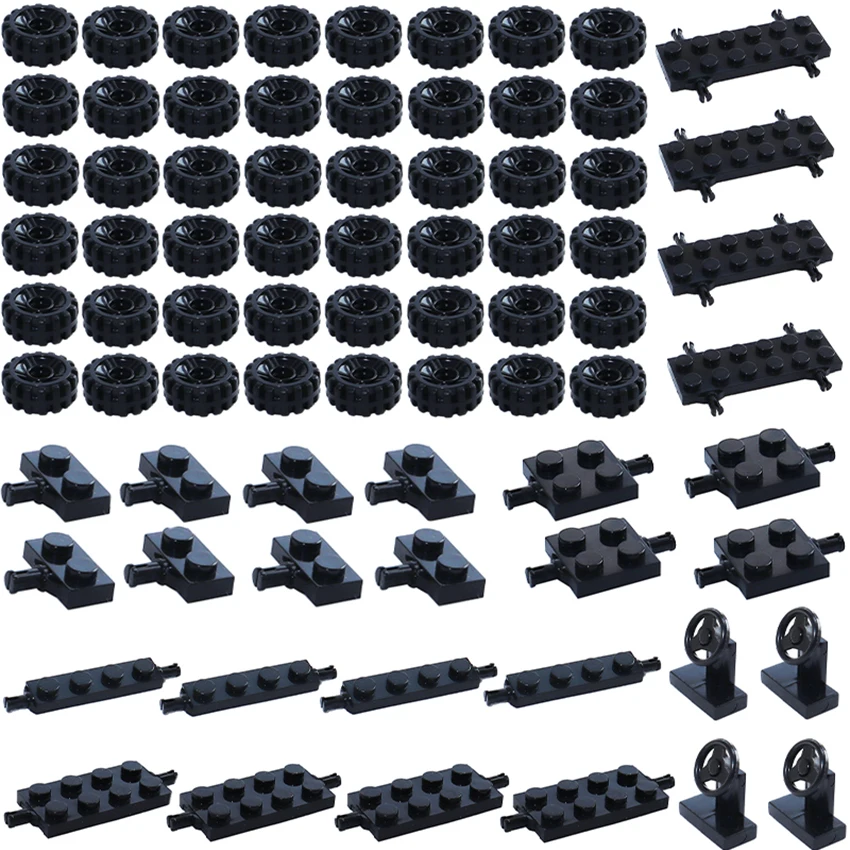 

Building Blocks City Cars Wheel Sets Pack Tires DIY Models Shaft Plate Holder Axle with Pin Accessories Construction Toys