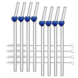 Eco - Friendly Reusable Glass Straw Set - 12 - Piece High Borosilicate Drinkware Accessories for Smoothies, Tea, and Juice (Blue)