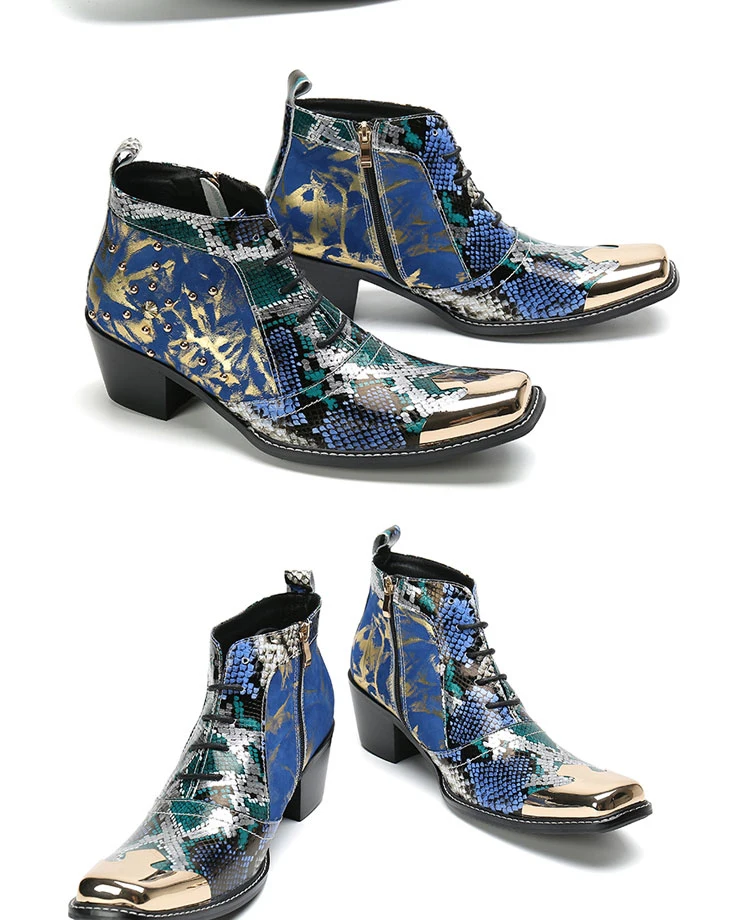 Handgefertigte Herren-Stiefeletten im italienischen Stil aus echtem Leder mit spitzer Zehenpartie und Eisenkappe, Punk-Mode-Schuhe für Partys. – Detail 25