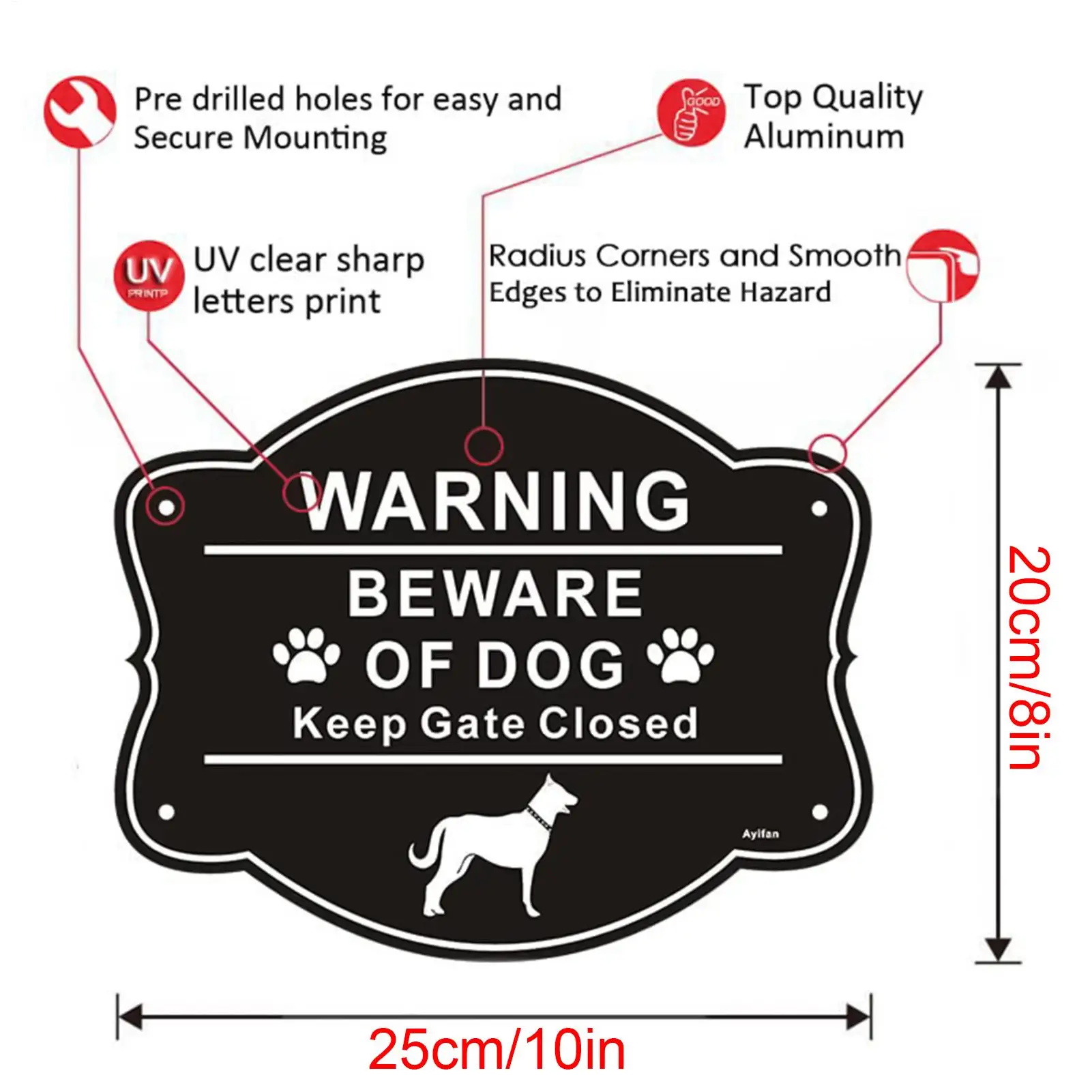 Dog Sign 10 X 8 Inch Aluminum Metal Weatherproof Anti-Rust Supplies Warning Beware Of Dog Sign For Property Premises Halloween