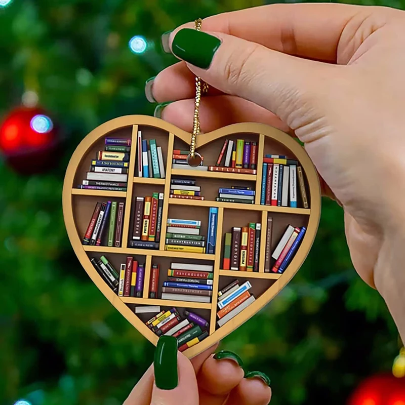 Buch Liebhaber Herz Geformt Bücherregal Weihnachten Anhänger Acryl Tropfen  Ornament Tür Fenster Weihnachten Baum Auto Hängende Dekoration