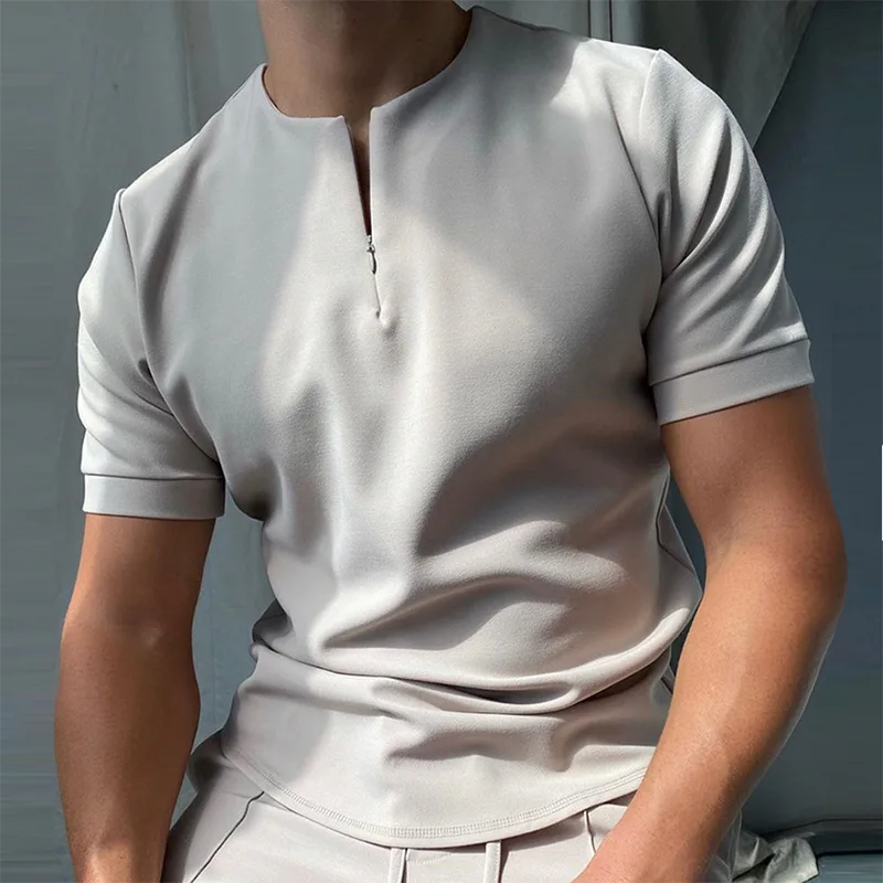 

2022 Men's T Shirt Casual Short Sleeve Solid Color Summer Slim Fashion Camisas Streetwear
