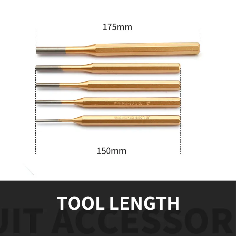 CRV Steel Punch Set - Round Chisel Hand Tool for Percussion, Fitting and Special Punching-Sizes: 3mm, 4mm, 5mm, 6mm, 8mm