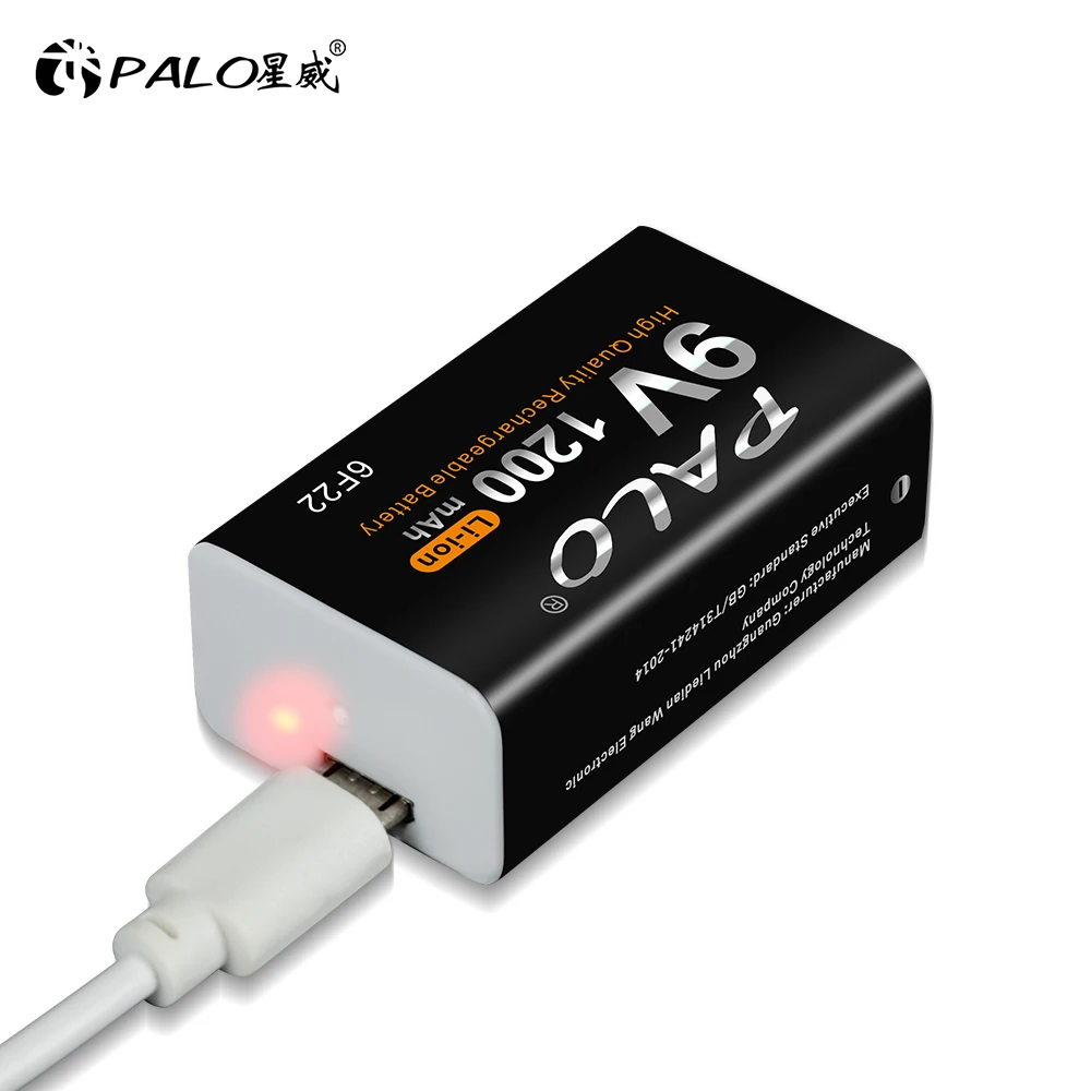 PALO 1200mAh micro USB 9 Volt  li-ion Rechargeable Battery 6F22 9V Li ion Lithium Battery for RC Helicopter Model Microphone Toy