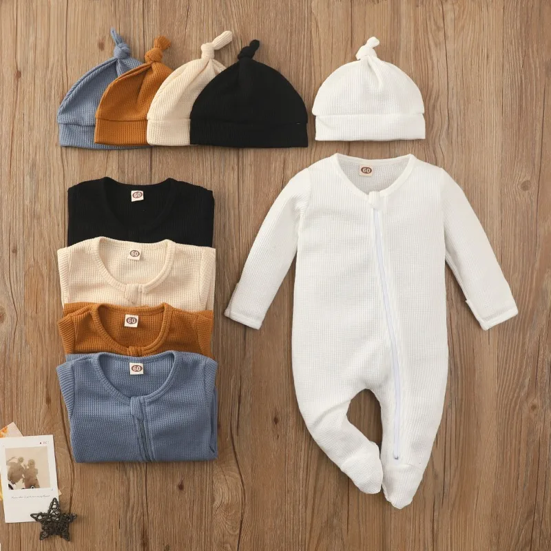 

Baby Jumpsuit Fall Autumn Long Sleeve Cotton Toddler Romper for Boys Girls Waffle Baby Clothes Newborn Onesie 2 PCS Set