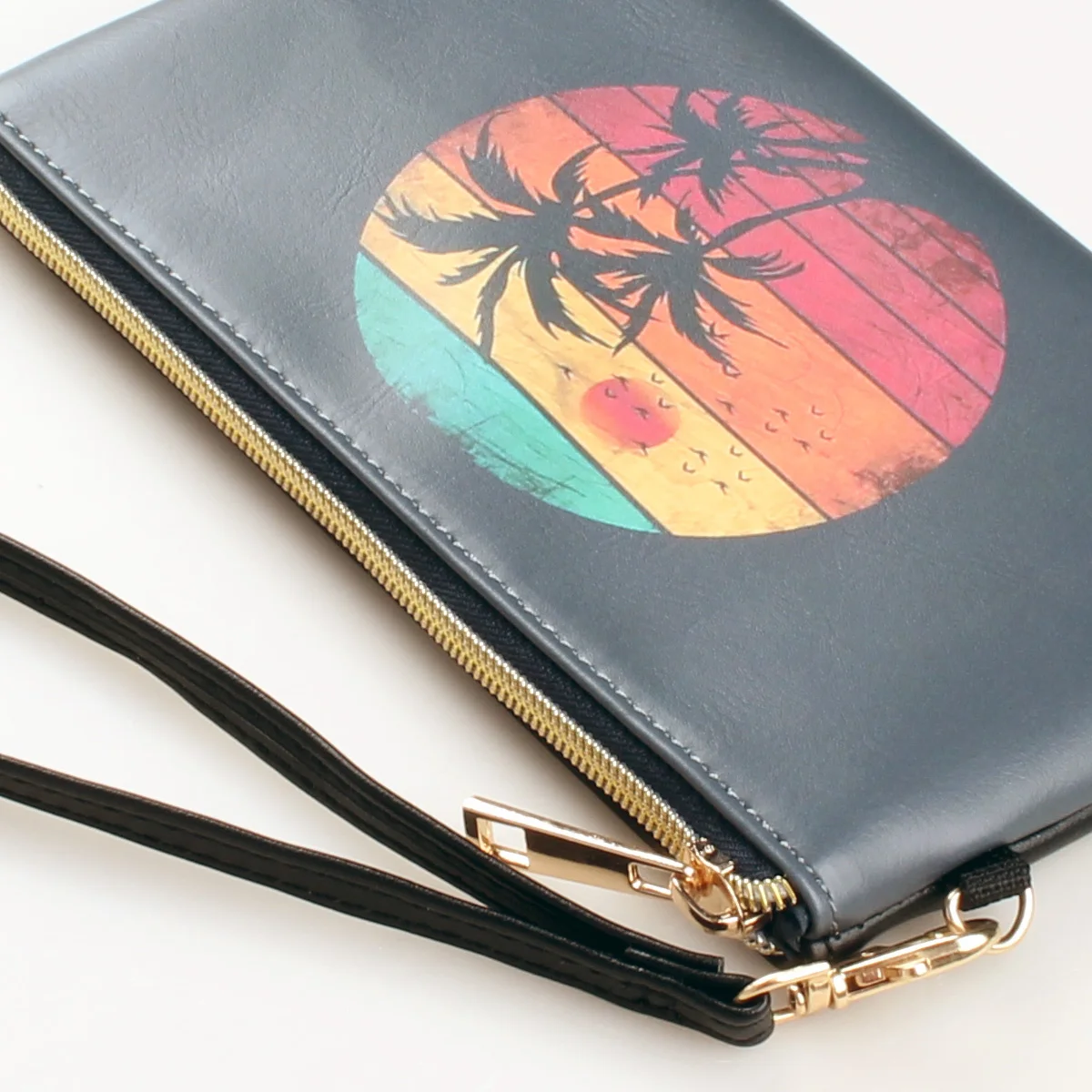 Coconut Tree Printing Wallet，Fashion wrist makeup bag, zero wallet, mobile phone bag