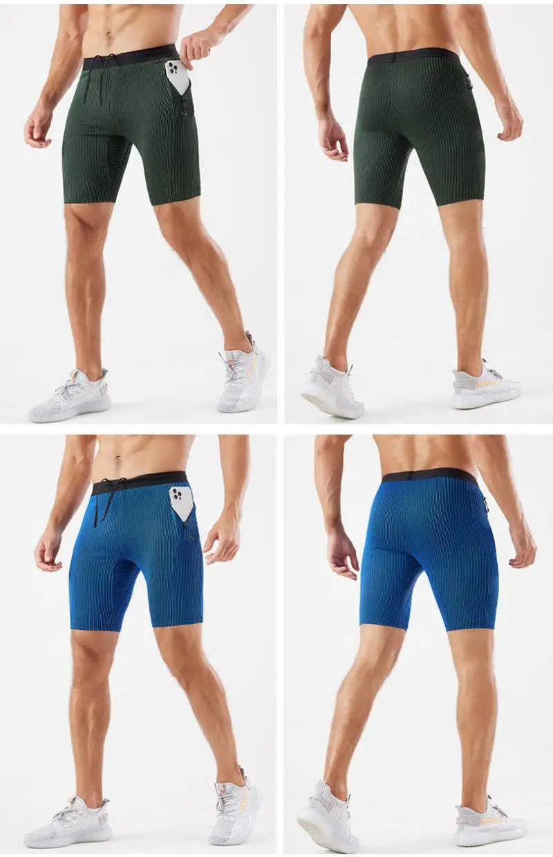 Men Quick Dry Compression Marathon Running Shorts with Zipper Pockets Gym Workout Basketball Training Shorts Built-in Mesh Liner