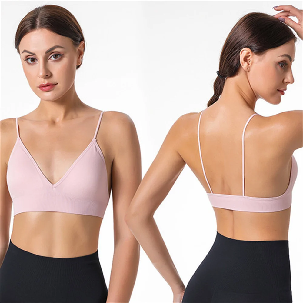 Women Lingerie Bra Women Seamless Bra Camisole Underwear V Neck Gather Up Sports Fitness Yoga Casual
