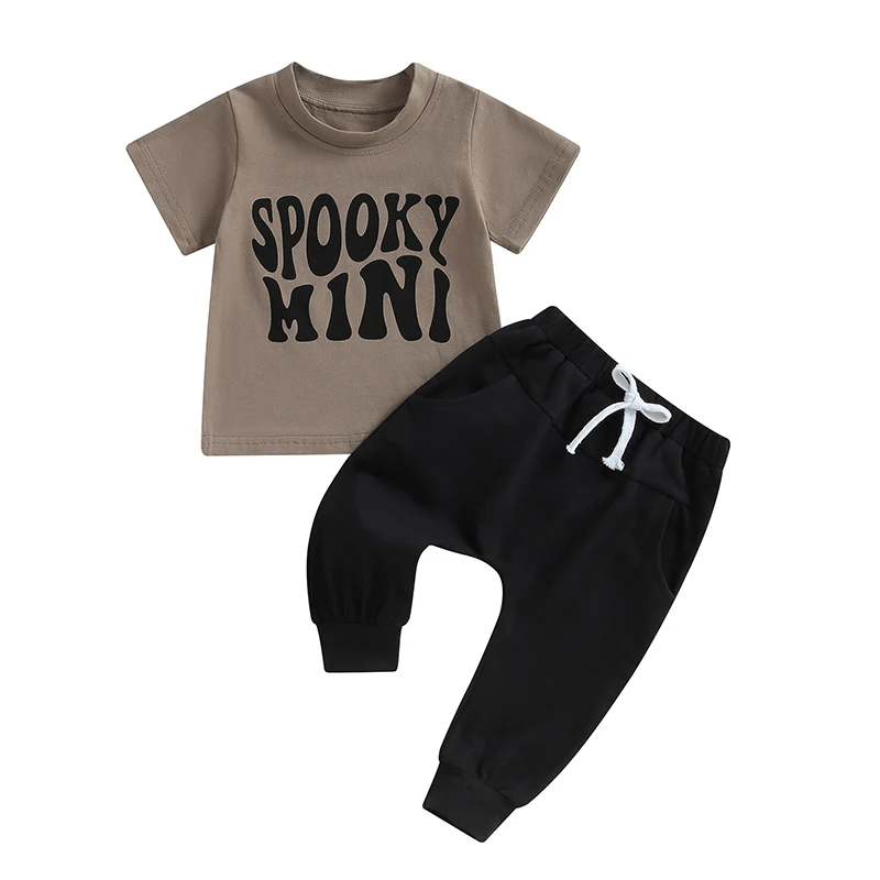 

2 шт., футболка с коротким рукавом и штаны с буквенным принтом