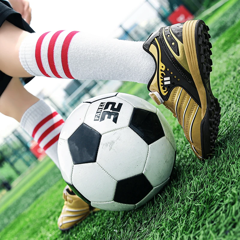 Luxury Gold Children Football Shoes Soccer Boots Kids for Boys Girls  Teenager Sneakers Students Cleats Running Training Outdoor