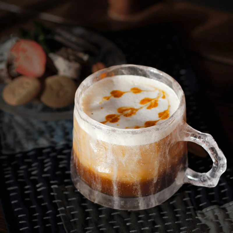 수제 컬러 유약 찻잔 접시 크리스탈 클리어 냉동 녹차 차가운 음료 컵 주스 교반기 행사 맥주 커피 머그잔