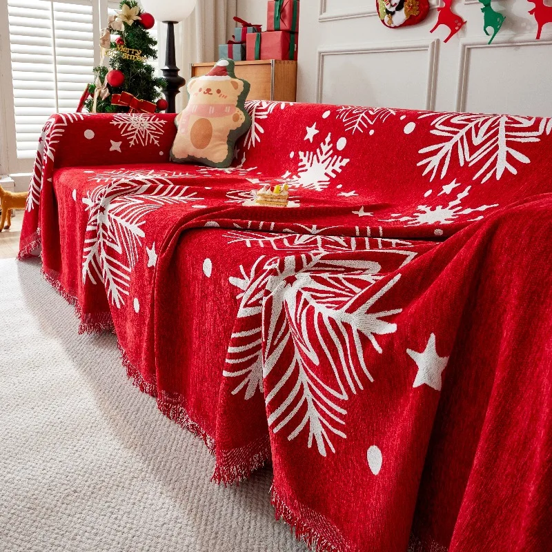 Red Christmas Blanket Sofa Cover Four Seasons Universal Sofa Cover Multifunctional Blanket Christmas Home Decoration Covers 2