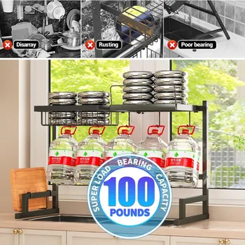 Over The Sink Dish Drying Rack (Adjustable Height/Length) Snap-On Design 2 Tier Large Dish Drainer Kitchen Organization 6