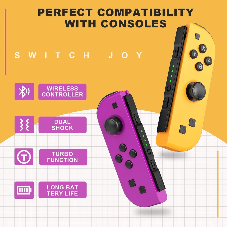 Joycons Gamepad For Nintendo Switch/Ios/Android/Pc Bluetooth Wireless Controller Joystick With Trubo Video Game Consoles