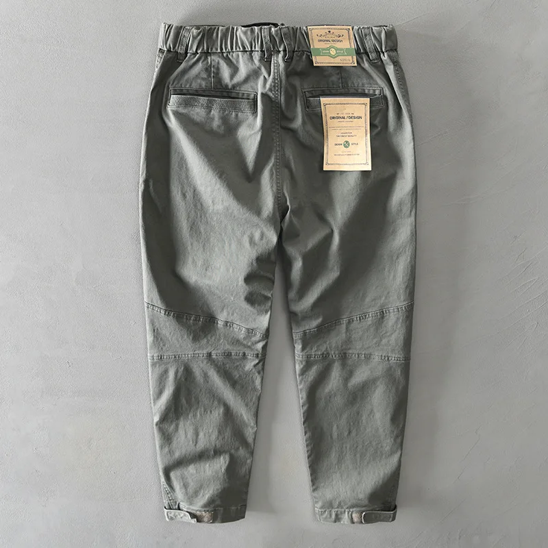 Autumn and Spring New Men Cotton Solid Color Loose Casual Safari Style Pants Pocket Army Green Workwear 2