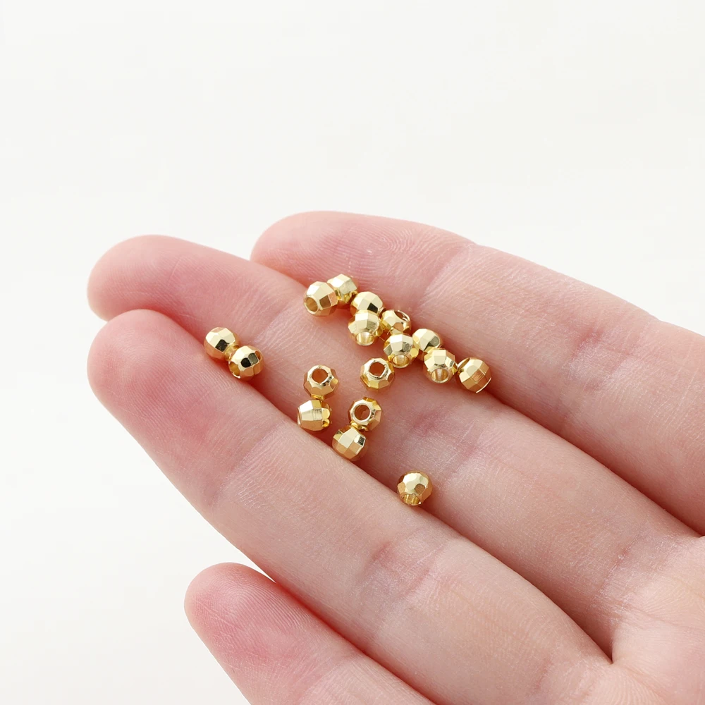 20-100 Pz/lotto 14K 18K Placcato Oro Platino Distanziatore Allentato Rotondo Perline Di Rame Perline Per Gioielli Fai Da Te Collana Perline Forniture-Oro Rosa,4mm X50pcs - Foto 3