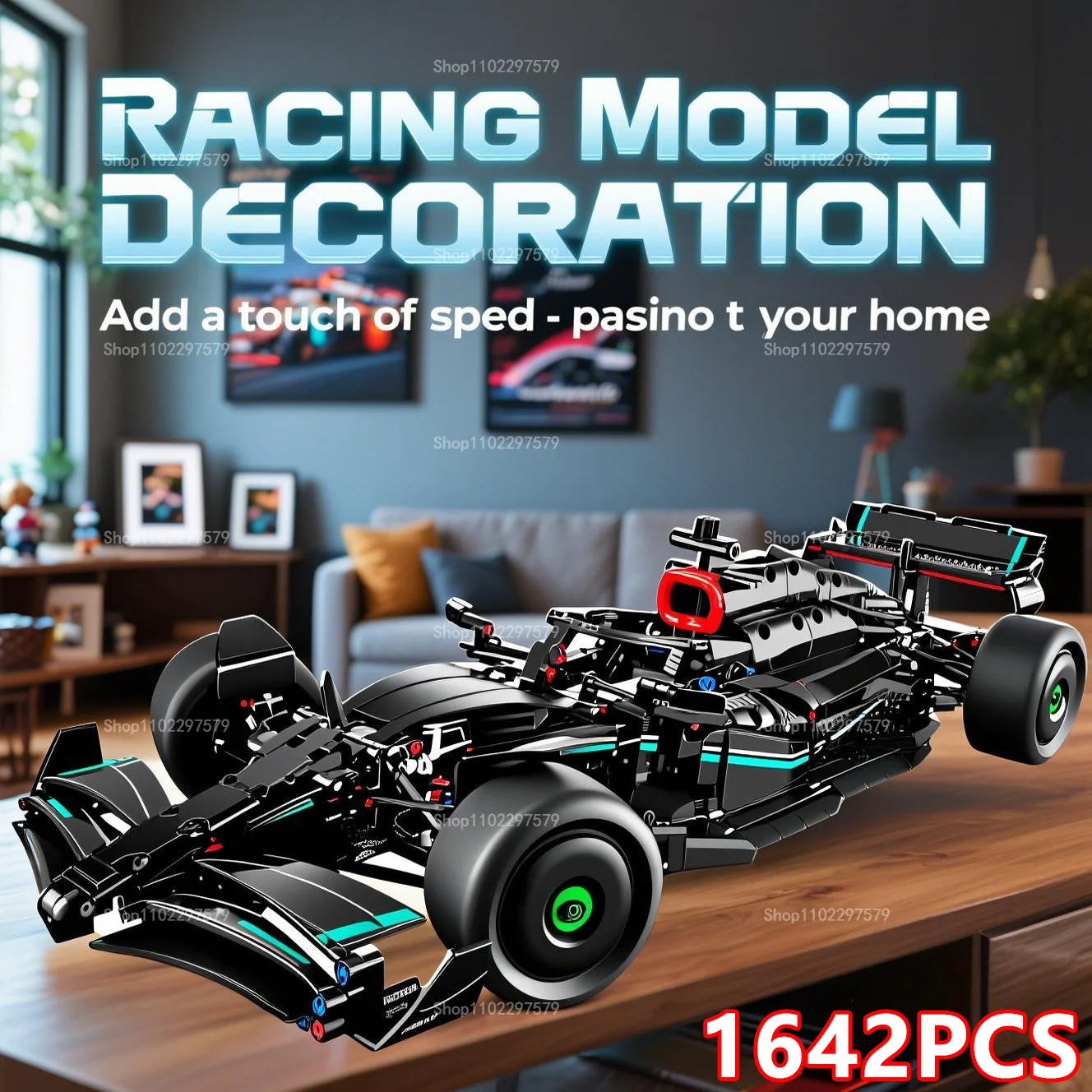 New 1:8 Scale Technology 1642PCS Performance Race Car Speed Champions Detailed Building Blocks Model Car MOC Display Vehicle Toy