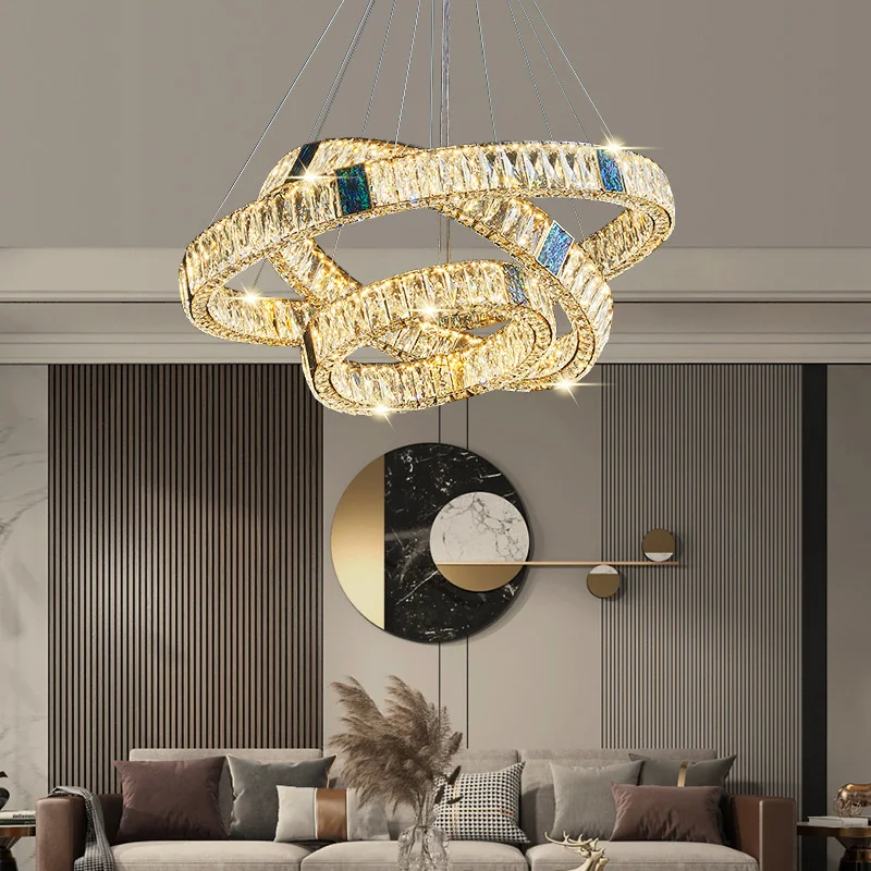 북유럽 럭셔리 링 K9 크리스탈 샹들리에 빌라 거실 식당 침실 천장 LED 펜던트 조명 실내 조명 행잉 램프
